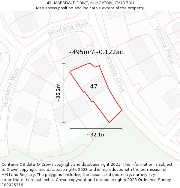 47, MARSDALE DRIVE, NUNEATON, CV10 7RU: Plot and title map