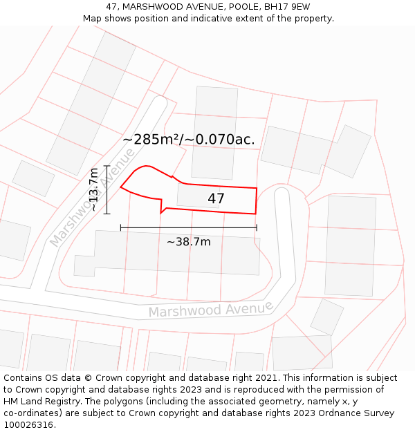 47, MARSHWOOD AVENUE, POOLE, BH17 9EW: Plot and title map