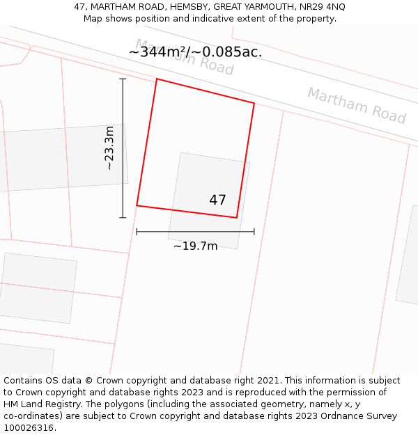 47, MARTHAM ROAD, HEMSBY, GREAT YARMOUTH, NR29 4NQ: Plot and title map