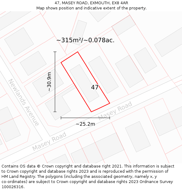 47, MASEY ROAD, EXMOUTH, EX8 4AR: Plot and title map