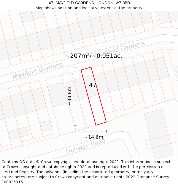 47, MAYFIELD GARDENS, LONDON, W7 3RB: Plot and title map