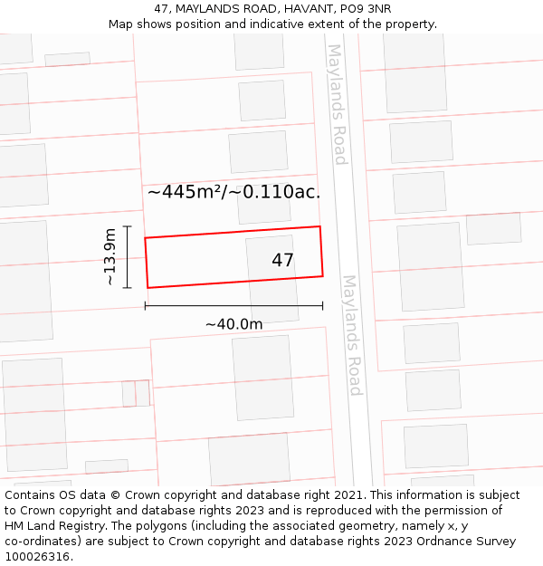 47, MAYLANDS ROAD, HAVANT, PO9 3NR: Plot and title map