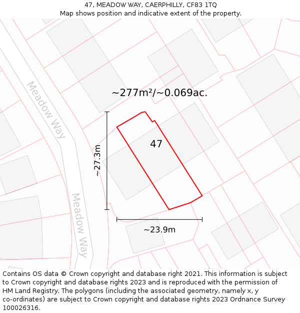 47, MEADOW WAY, CAERPHILLY, CF83 1TQ: Plot and title map