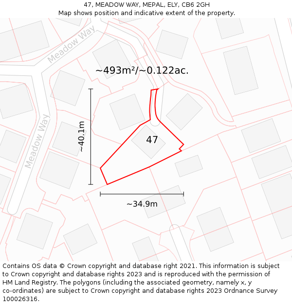 47, MEADOW WAY, MEPAL, ELY, CB6 2GH: Plot and title map