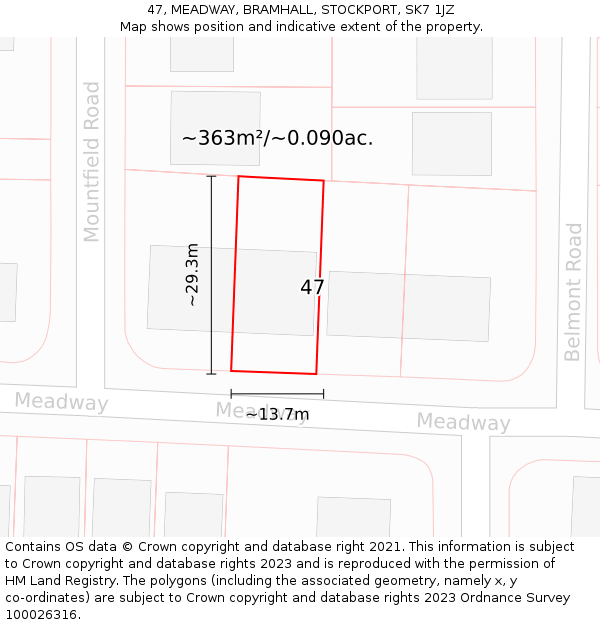 47, MEADWAY, BRAMHALL, STOCKPORT, SK7 1JZ: Plot and title map