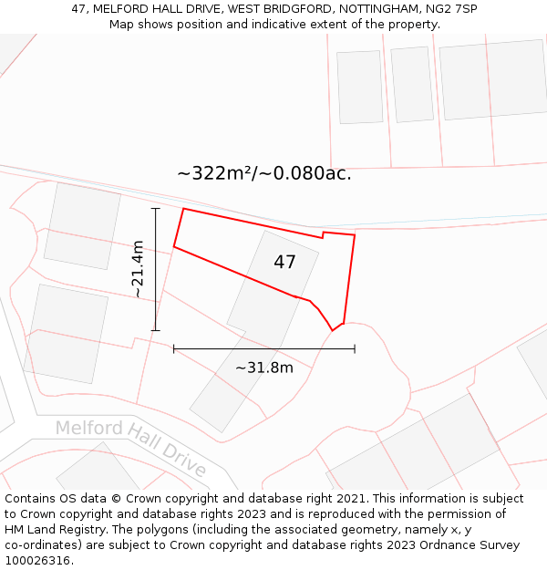 47, MELFORD HALL DRIVE, WEST BRIDGFORD, NOTTINGHAM, NG2 7SP: Plot and title map