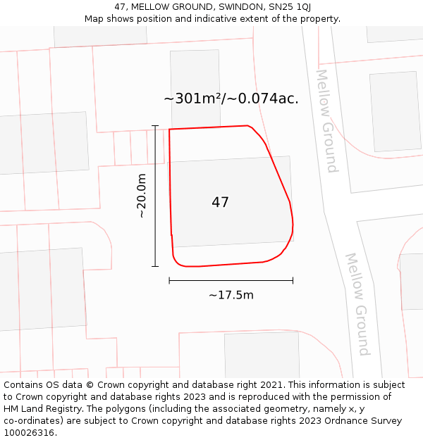 47, MELLOW GROUND, SWINDON, SN25 1QJ: Plot and title map