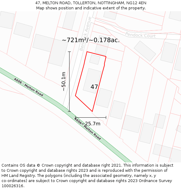 47, MELTON ROAD, TOLLERTON, NOTTINGHAM, NG12 4EN: Plot and title map