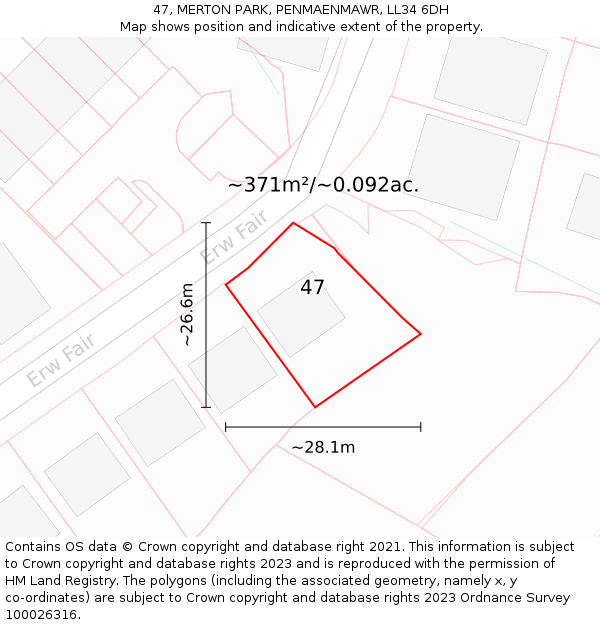 47, MERTON PARK, PENMAENMAWR, LL34 6DH: Plot and title map