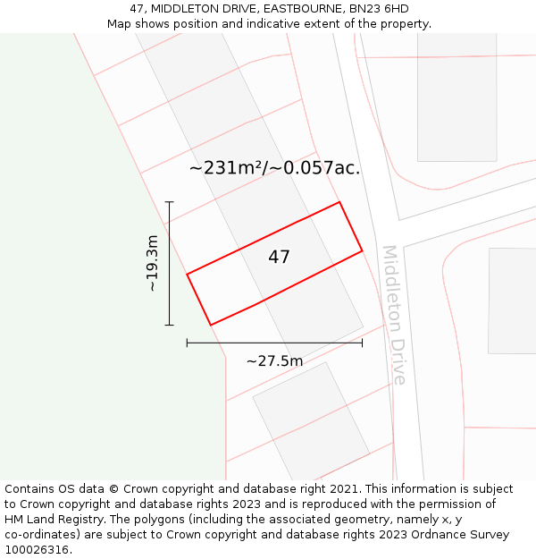 47, MIDDLETON DRIVE, EASTBOURNE, BN23 6HD: Plot and title map