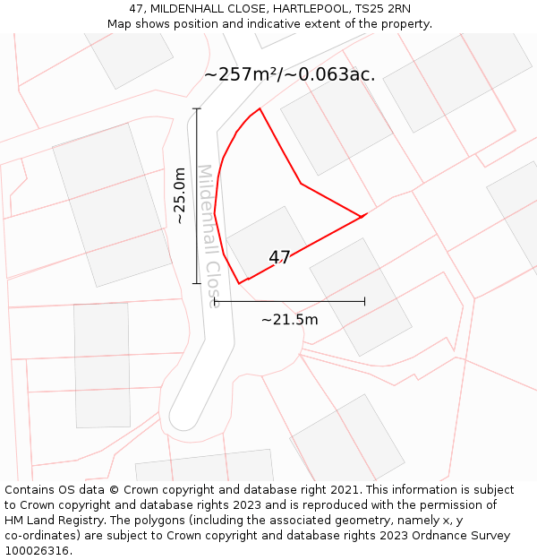 47, MILDENHALL CLOSE, HARTLEPOOL, TS25 2RN: Plot and title map