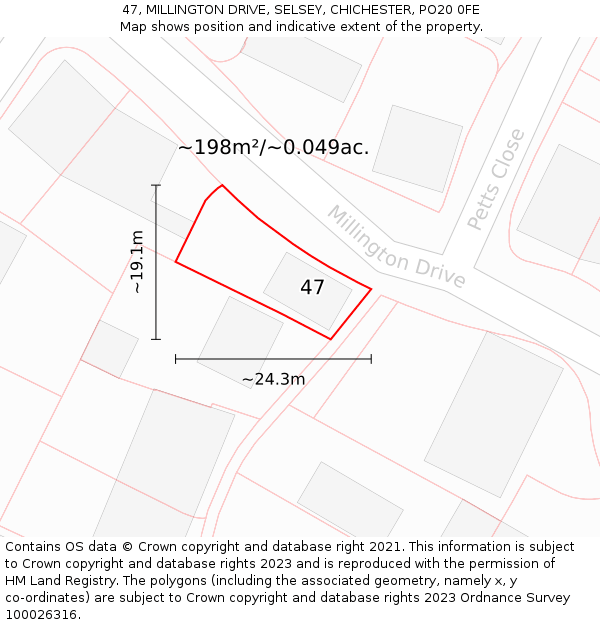 47, MILLINGTON DRIVE, SELSEY, CHICHESTER, PO20 0FE: Plot and title map