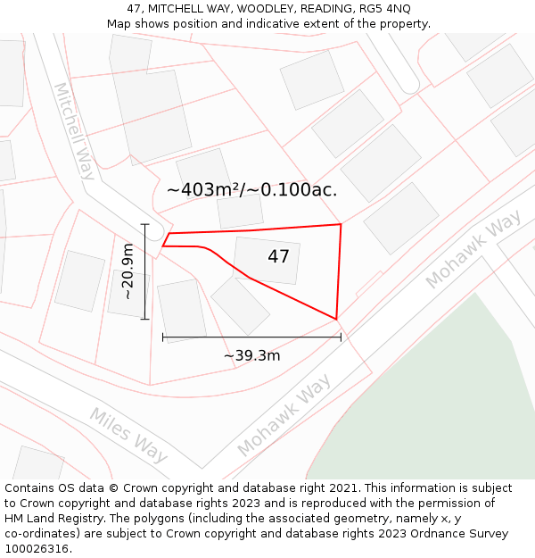 47, MITCHELL WAY, WOODLEY, READING, RG5 4NQ: Plot and title map