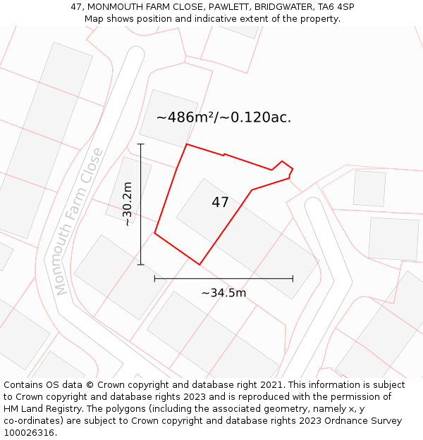 47, MONMOUTH FARM CLOSE, PAWLETT, BRIDGWATER, TA6 4SP: Plot and title map