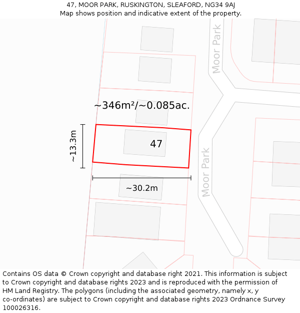 47, MOOR PARK, RUSKINGTON, SLEAFORD, NG34 9AJ: Plot and title map