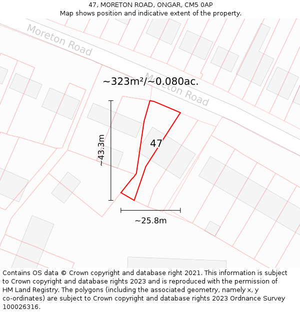 47, MORETON ROAD, ONGAR, CM5 0AP: Plot and title map