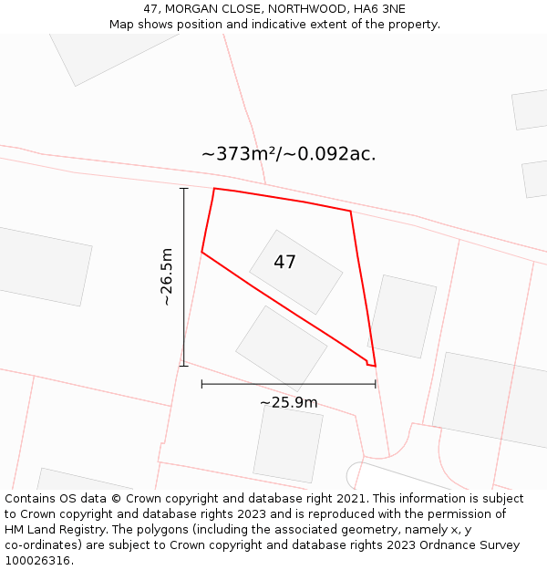 47, MORGAN CLOSE, NORTHWOOD, HA6 3NE: Plot and title map