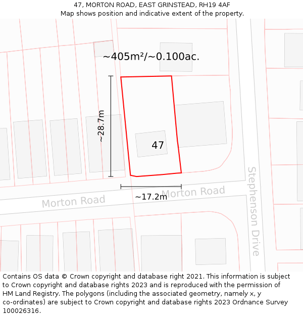 47, MORTON ROAD, EAST GRINSTEAD, RH19 4AF: Plot and title map