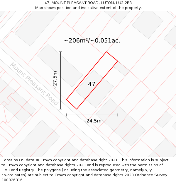 47, MOUNT PLEASANT ROAD, LUTON, LU3 2RR: Plot and title map