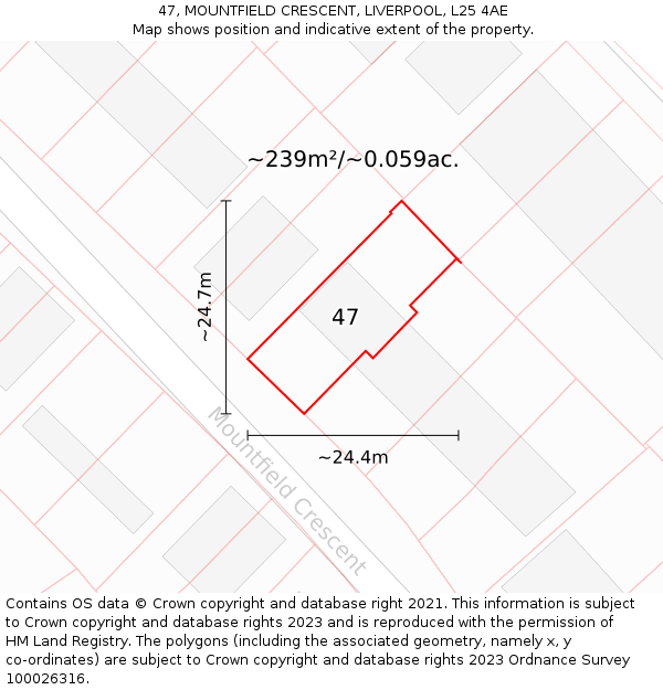 47, MOUNTFIELD CRESCENT, LIVERPOOL, L25 4AE: Plot and title map