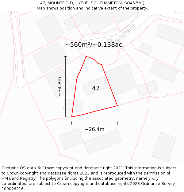 47, MOUNTFIELD, HYTHE, SOUTHAMPTON, SO45 5AQ: Plot and title map