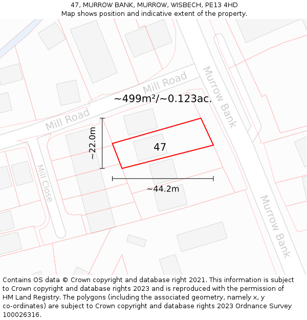 47, MURROW BANK, MURROW, WISBECH, PE13 4HD: Plot and title map