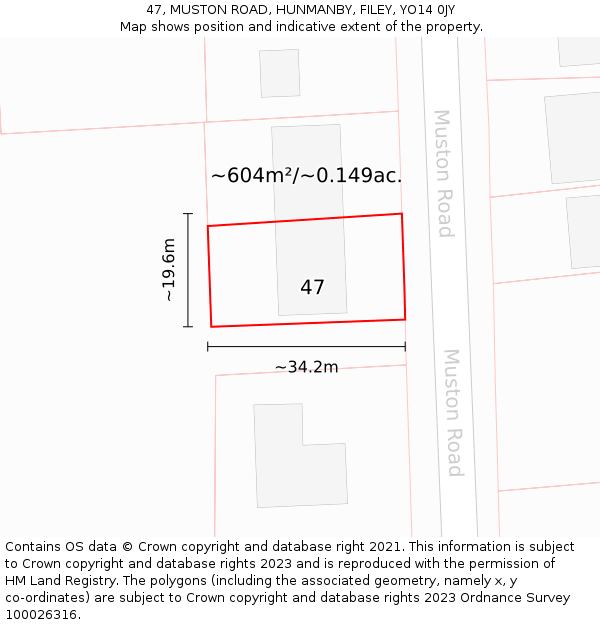 47, MUSTON ROAD, HUNMANBY, FILEY, YO14 0JY: Plot and title map