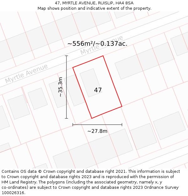 47, MYRTLE AVENUE, RUISLIP, HA4 8SA: Plot and title map