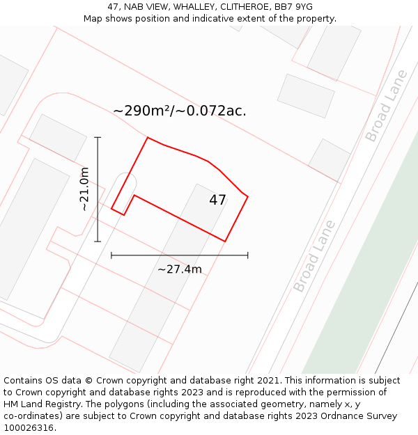 47, NAB VIEW, WHALLEY, CLITHEROE, BB7 9YG: Plot and title map