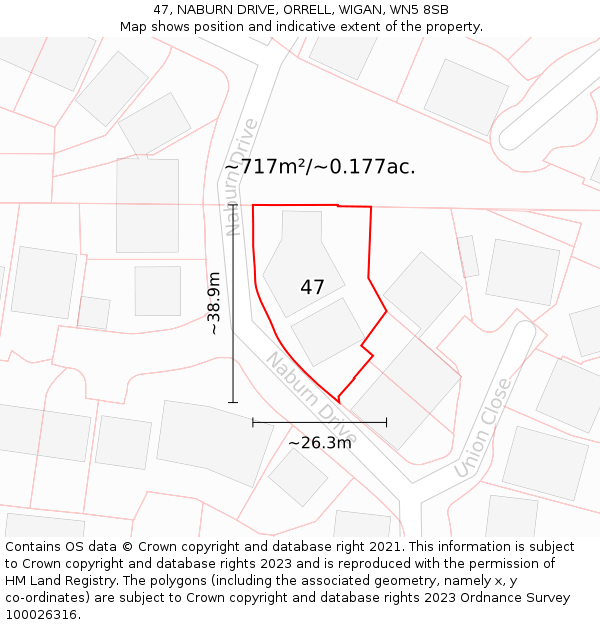 47, NABURN DRIVE, ORRELL, WIGAN, WN5 8SB: Plot and title map