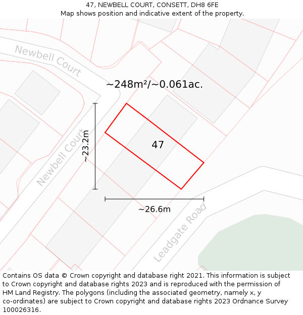 47, NEWBELL COURT, CONSETT, DH8 6FE: Plot and title map