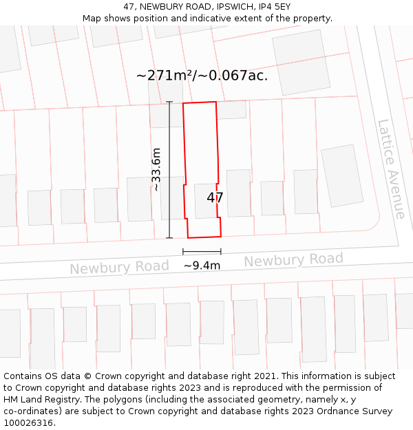 47, NEWBURY ROAD, IPSWICH, IP4 5EY: Plot and title map