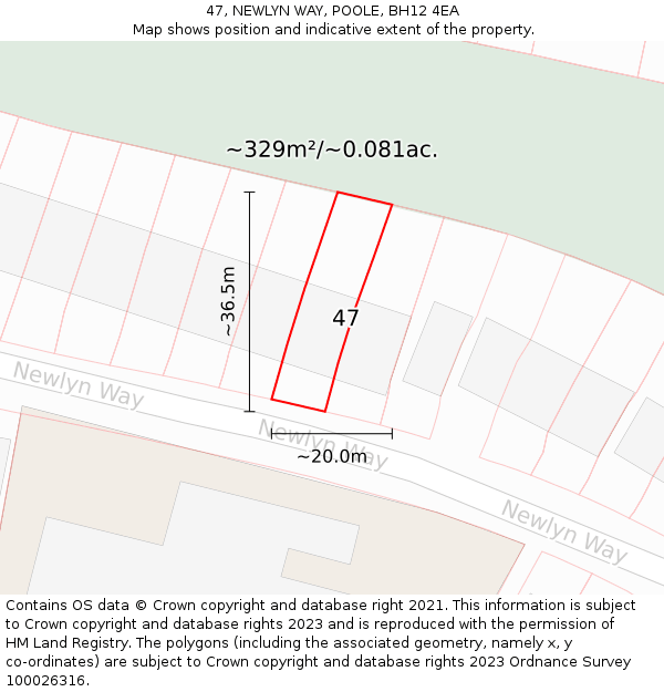 47, NEWLYN WAY, POOLE, BH12 4EA: Plot and title map