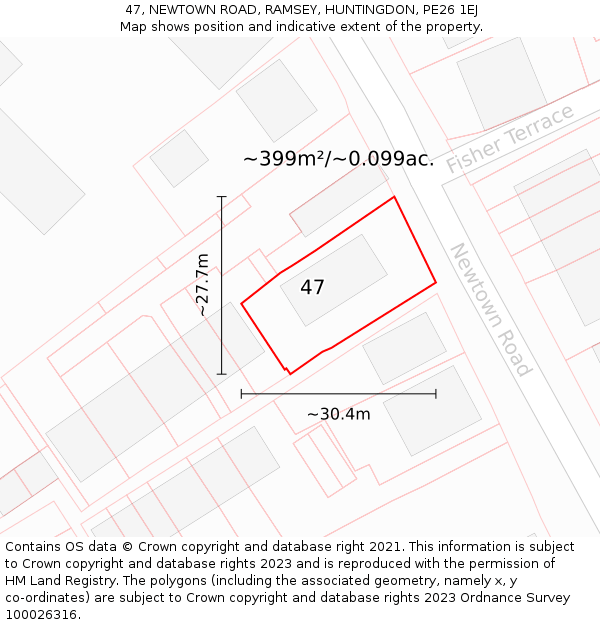 47, NEWTOWN ROAD, RAMSEY, HUNTINGDON, PE26 1EJ: Plot and title map