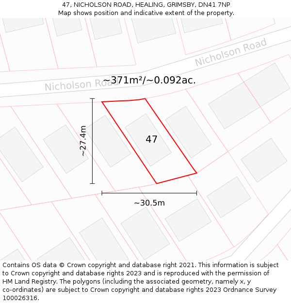 47, NICHOLSON ROAD, HEALING, GRIMSBY, DN41 7NP: Plot and title map