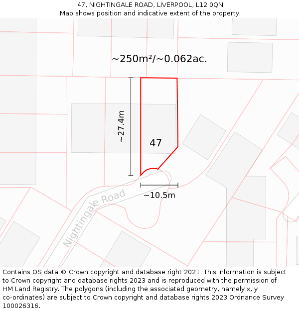 47, NIGHTINGALE ROAD, LIVERPOOL, L12 0QN: Plot and title map