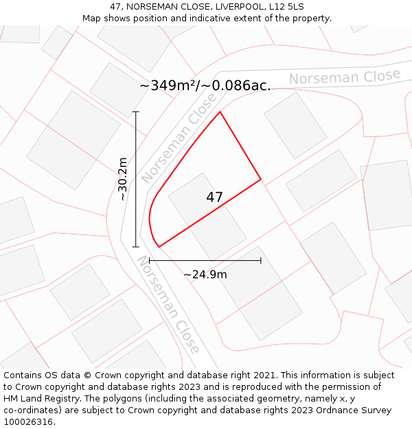 47, NORSEMAN CLOSE, LIVERPOOL, L12 5LS: Plot and title map