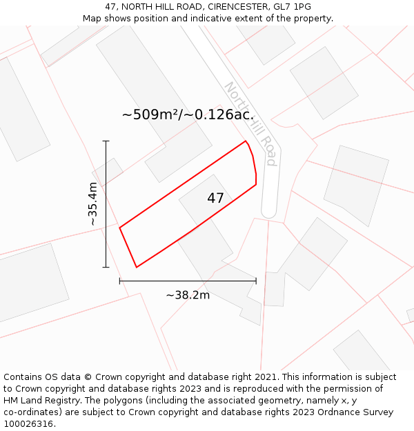 47, NORTH HILL ROAD, CIRENCESTER, GL7 1PG: Plot and title map