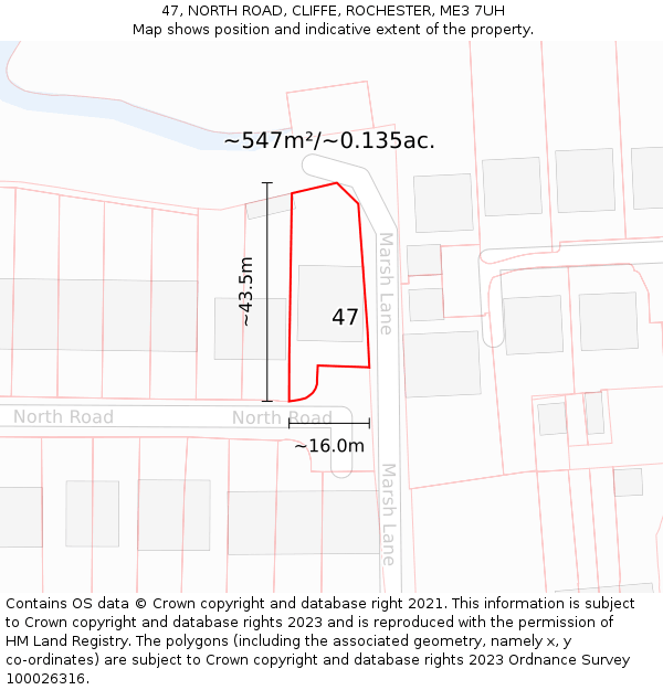 47, NORTH ROAD, CLIFFE, ROCHESTER, ME3 7UH: Plot and title map