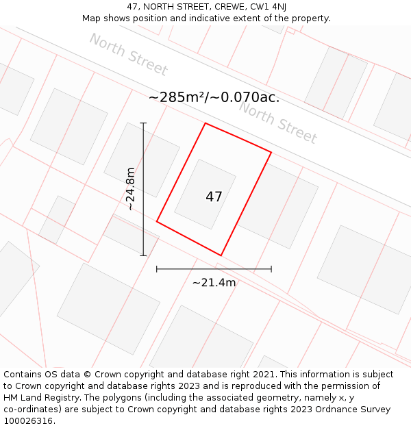 47, NORTH STREET, CREWE, CW1 4NJ: Plot and title map