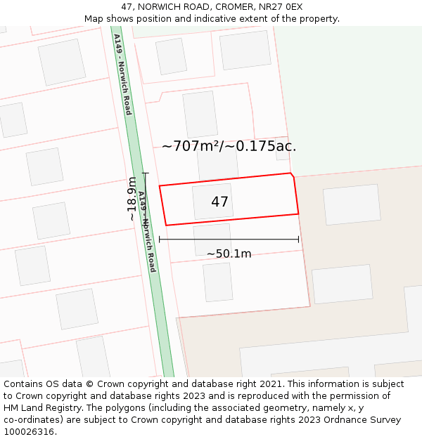 47, NORWICH ROAD, CROMER, NR27 0EX: Plot and title map