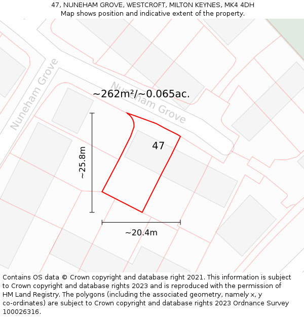 47, NUNEHAM GROVE, WESTCROFT, MILTON KEYNES, MK4 4DH: Plot and title map