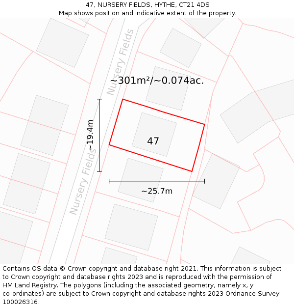 47, NURSERY FIELDS, HYTHE, CT21 4DS: Plot and title map