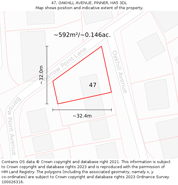 47, OAKHILL AVENUE, PINNER, HA5 3DL: Plot and title map