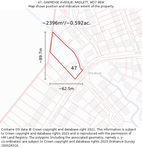 47, OAKRIDGE AVENUE, RADLETT, WD7 8EW: Plot and title map