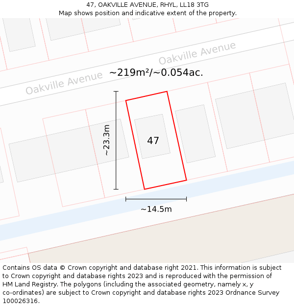 47, OAKVILLE AVENUE, RHYL, LL18 3TG: Plot and title map