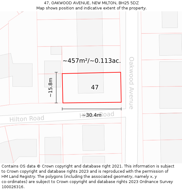 47, OAKWOOD AVENUE, NEW MILTON, BH25 5DZ: Plot and title map