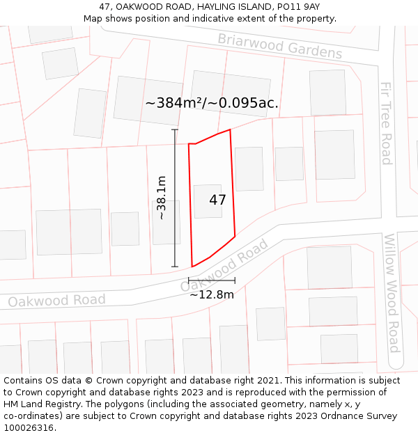 47, OAKWOOD ROAD, HAYLING ISLAND, PO11 9AY: Plot and title map