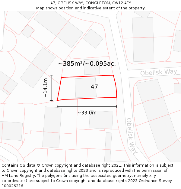 47, OBELISK WAY, CONGLETON, CW12 4FY: Plot and title map