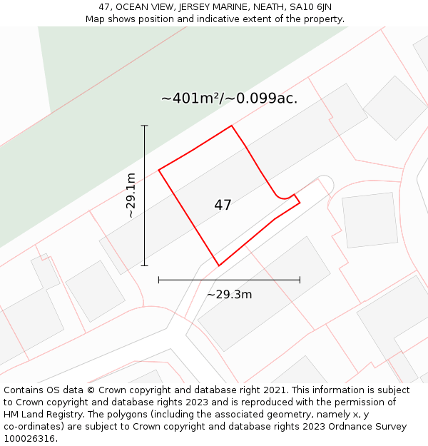 47, OCEAN VIEW, JERSEY MARINE, NEATH, SA10 6JN: Plot and title map